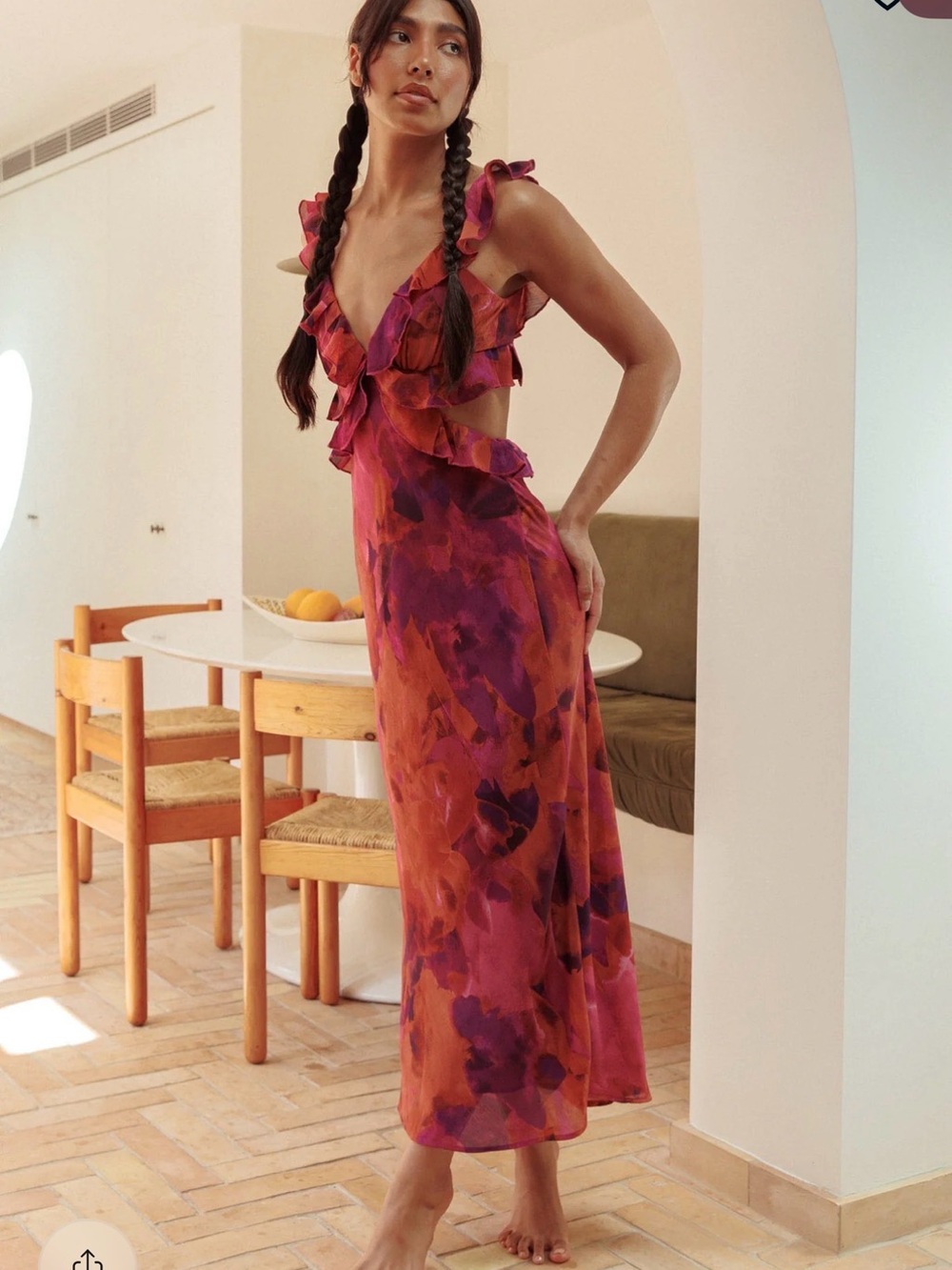 Selfie Leslie Ruffled Maxi Dress in Red and Purple Floral